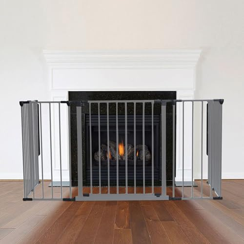 Safetots Multi Panel Fire Surround, 71cm Deep x 138cm Wide, Grey, 70cm Tall, Child and Pet Fire Safety, Baby and Toddler Fire Guard, Safety Barrier for Fireplaces, Easy Installation