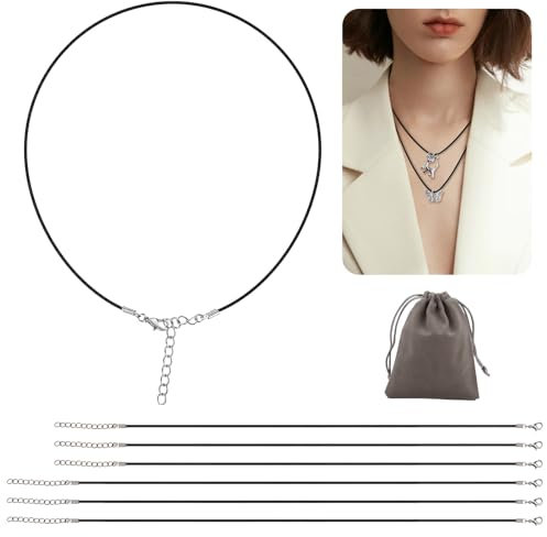 GlasFlength Lederband Kette 6 Stück, Lederkette 1.5mm Gewachste Halskette mit Karabinerverschluss Lederbänder für mit Aufbewahrungstasche Ketten für DIY Armband Schmuckherstellung (Schwarze)