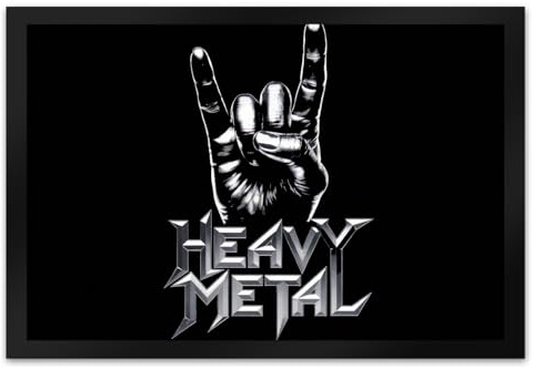 speecheese Rockzeichen Hand - Heavy Metal Fußmatte XL in 40x60 cm Schwarz Silber Design Rock On mit Devil Horns Perfekt für alle Metal Fans Robuste und stilvolle Begrüßung