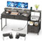 MUTUN 135cm Computer Desk with Power Outlet and Monitor Stand, Reversible Home Office Desk with Fabric Drawers, Wooden Desks with Storage, Study Table, Black