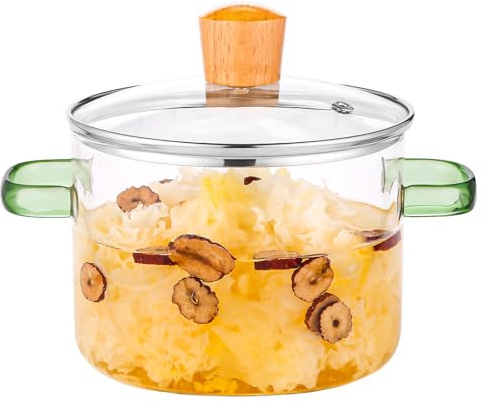 Glas-Kochtopf mit herzförmigem Deckel, 3 l (3.2 Qt/3000 ml) | Effiziente Wärmeübertragung spart Energie, hitzebeständig, ofen-, gas-, Elektroherde und spülmaschinenfest.