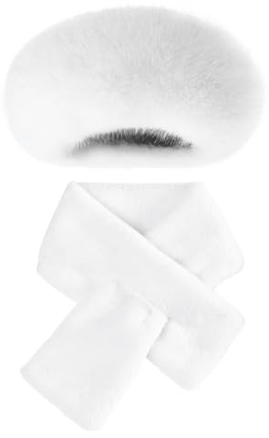 GTYHH 1 Weiße Mütze Und 1 Weißer Schal, Plüschschal, Warmer Schal, Flauschig Weiche Mütze, Winterzubehör Für Damen