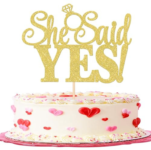 Xsstarmi 1 Pack She Said Yes Cake Topper Gold Glitter Diamond Ring Yes I Do Cake Pick Decoration for Bridal Shower Wedding Engagement Anniversary Party Cake Decorations Supplies