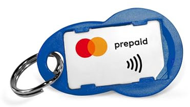 VIMpayGo – die kleinste MasterCard der Welt: NFC-Microcard für kontaktloses Bezahlen | Mit Einkaufswagenlöser als Schlüsselanhänger in Blau