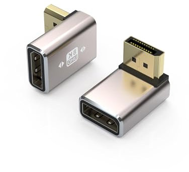 HLLYLL Set di 2 adattatori DisplayPort – 8 K @ 60 Hz UHD HDR DisplayPort 90 gradi ad angolo (maschio a femmina) – DP Extender prolunga alloggiamento in alluminio convertitore per monitor