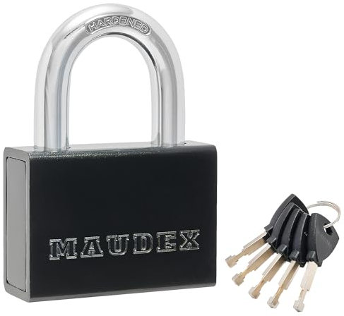 Maudex® PDK73 Candado seguridad exterior con 5 llaves - Arco resistente a cortes de 13 mm, cuerpo de acero | Candado de alta seguridad para cobertizos, trasteros y camiones