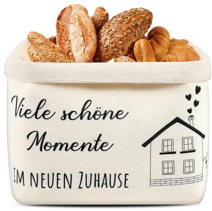 Brotkorb Stoff, Einzugsgeschenk Geschenk zum Umzug Oder Auszug Brötchenkorb Neue Wohnung Geschenke, Stoffbrotkorb Brottasche Kreativer Brotkorb Durchmesser 38 cm (Weiß)