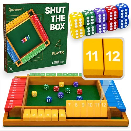 Shut The Box 4 Spieler Groß – Shut The Box 12er Aus Holz – Klappenspiel Holz 35,5 cm – Shut The Box Spiel & Würfelspiel – Brettspiele Und Gesellschaftsspiele Für Erwachsene