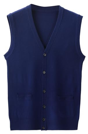 Cexiakong Gilet lavorato a maglia da uomo, senza maniche, con scollo a V, in cotone, maglione aperto sul davanti da uomo, gilet lavorato a maglia, casual, tinta unita