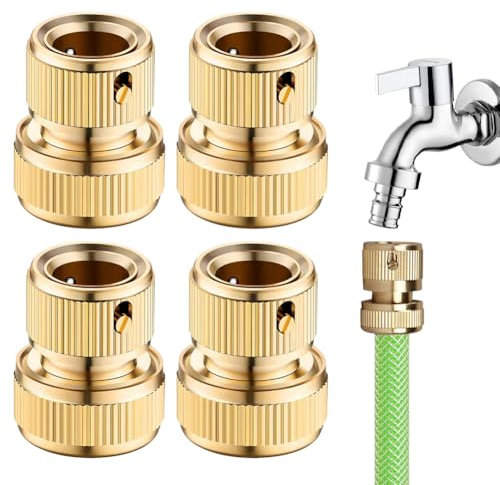 Lot de 4 raccords de tuyau en laiton 3/4 (19 mm) pour tuyau d'arrosage, raccord rapide pour robinets d'arrosage, raccords de tuyaux, outils de jardin, raccord de tuyau en laiton