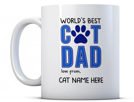 BWW Print - Personalised World's Best Cat Dad - Pet Owner Gift Mug, Ceramic, 11fl.oz.