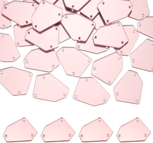 sourcing map 100 Pcs Sew on Acrylic Irregular Crystal Mirror Pieces with Holes Mirror Rhinestones Diamond Beads for DIY Dance Party Wedding Dress Clothing Bags Shoes Decoration, Rose Gold