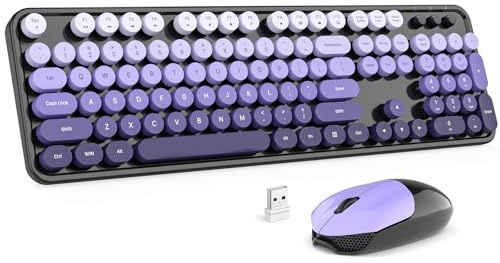 MOFII Kabellose Tastatur und Maus, 2,4 GHz, Retro-Schreibmaschinentastatur, volle Größe, niedliche kabellose Mäuse, USB-Dongle, Plug-and-Play, für Laptop, PC, Desktop, Windows (schwarz-violetter