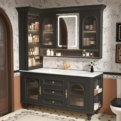 ARKCHIU Set di Mobili da Bagno, con Lavandino, Armadietto Specchio, Mobili da Bagno con Lavabo, Set RubinettoBlack,180cm/71in