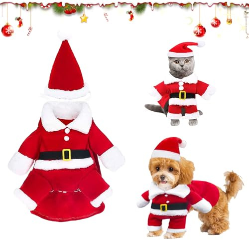 Hundekostüme Weihnachten, Haustier Weihnachtskostüm, Katze Hund Weihnachtskostüm mit Mütze Weihnachtsmann, für Welpen Kätzchen kleine Hunde Haustiere, Katze Hund Cosplay (L)