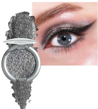 Schwarz Glitter Lidschatten Make-up Palette, Hochpigmentierter Eyeshadow mit Metallic Finish, Langanhaltender Glanz, Weiche Textur, Verblendbar Glitzer Lidschatten, Smoky Goth Makeup für Halloween-05