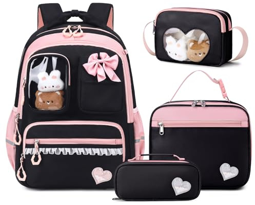 Amythe Girls Backpack Kids, 4-piece Primary Junior School Bag Girl Set