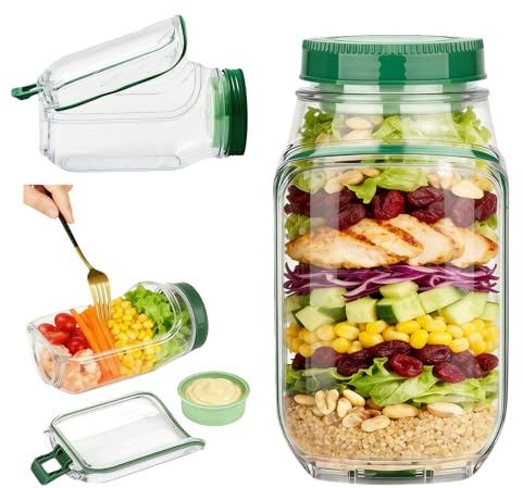 FANGCCC Leakproof Salad Jar with Vertical Layering Containers, Portable Salad Pod with Dressing Cup, BPA-Free Salad Container for Lunch, Meal Prep & Travel