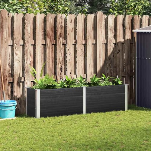 Mokuyary Garten-Hochbeet 200x50x54 cm WPC Grau Metall Hochbeet,stabil für Gemüse Kräuter Blumen Gartenbeet Gemüsebeet