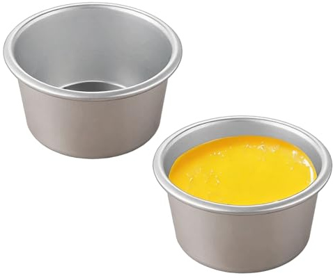 KGCGJVB 2 Packs Mini Flan Molds Small Pudding Mold Moldes Individuales Cups for Baking Raspberry Souffle Popover Pie Egg Tart Cake Aluminium Baking Molds 3.4x2