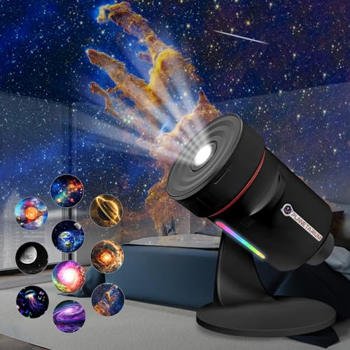Galaxy Projector, Realistic Star Planetarium Night Light Projector with 10 Film Discs, Timer Off Controls&8-Color Night Light, 360° Rotatable Super Wide Ceiling Coverage for Bedrooms Home Theaters