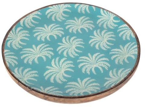 SIGNES GRIMALT Assiette Ronde Bois et Résine Motif Palmiers 22 cm – Plateau Décoratif Tropical