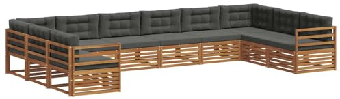 vidaXL Sofagarnituren 10 pcs Natur und Anthrazit Massivholz Akazie, Moderner Garten-Sofa, robuster Outdoor-Sitz, Terrassen-Lounge-Set für gemütliches Sitzen und schickes Leben