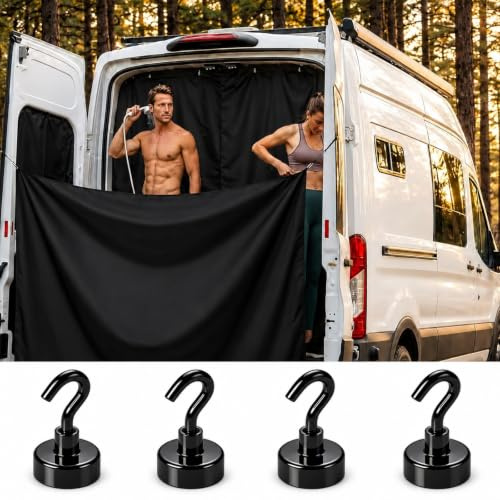 Qnbonrich Brise-vue de camping, rideau de douche avec aimant pour douche extérieure, camping-car, van, porte arrière, rideau opaque imperméable avec 4 crochets magnétiques