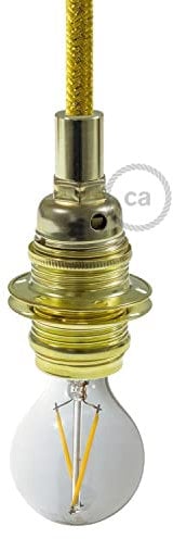 creative cables - E14-Lampenfassungs-Kit aus Metall mit Doppelklemmring für Lampenschirme - Zylindrisch, Messing