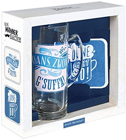 Grafik-Werkstatt Bierglas-Geschenkset | Männer-Geschenk | OANS, ZWOA G´SUFFA!