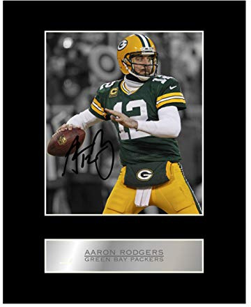 Iconic Pics - Signiertes Foto Aaron Rodgers, Green Bay Packers, fixiert mit Autogramm - Wanddekoration für Wohnzimmer