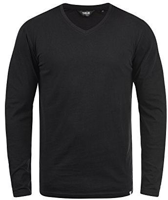!Solid SDBeda Herren Longsleeve Langarmshirt Shirt mit V-Ausschnitt Baumwollmischung Regular fit, Größe:XL, Farbe:Black (9000)