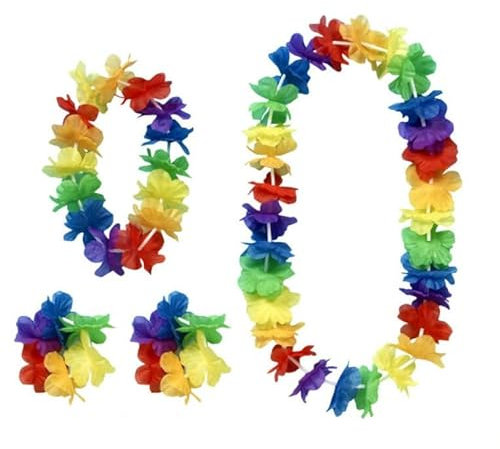 Quickdraw 2 X Fleur Hawaïen Ensemble 4 Pièces Collier Serre Tête & Bracelets