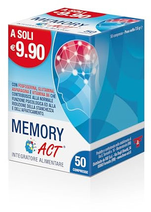 Memory Act, Integratore Alimentare a base di Asparagina, Glutammina, Fosfoserina e Vitamina B6, 1 Confezione da 50 Compresse