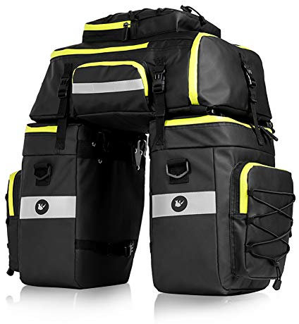 PELLOR Sacoche Vélo Étanche 65L Sac Porte Bagage Arrière Cyclisme Imperméable 3 in 1 Sac à Dos Bandoulière Ensemble (Noir et Jaune)