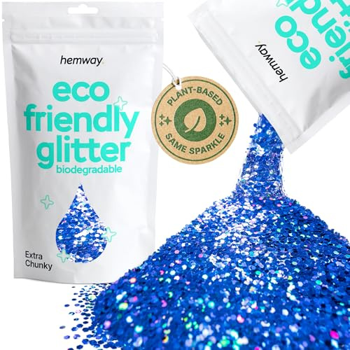 Hemway Eco Friendly Glitter Sapphire Blue Holographic Extra Chunky 100g | Plant Based Biodegradable Glitter for Craft, Face, Hair, Nail, Body and Festival