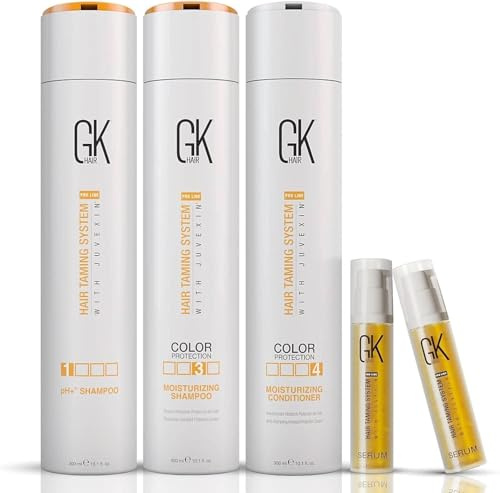 Global Keratin GKhair Feuchtigkeitsshampoo, feuchtigkeitsspendender Conditioner, pH+ Klärendes Shampoo (300ml/ 10,1 fl. oz) und 2 Serum (10ml/ 0,34 fl. oz) Organische Ölextrakte - Von GKhair