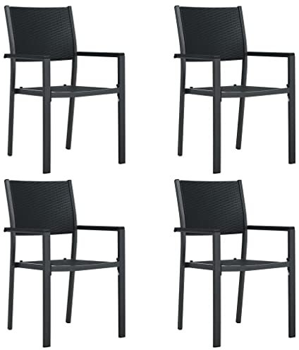 vidaXL 4X Gartenstuhl Essstuhl Gartensessel Stuhl Gartenmöbel Terrassenstuhl Balkonstuhl Sessel Gartenstühle Schwarz Kunststoff Rattan-Optik