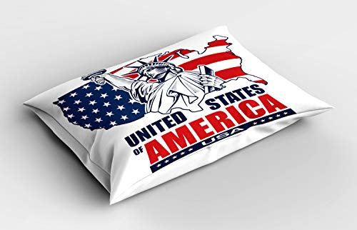 ABAKUHAUS amerikanisch Kissenbezug, Freiheit NYC USA, Dekorativer Standard King Size Gedruckter Kissenbezug, 80 x 40 cm, Zinnoberrot Dunkelblau