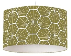 Olivgrüner Lampenschirm mit weißem geometrischem Sechseckmuster, Tisch oder Deckenlampenschirm