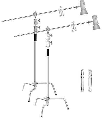 EMART 2er Pack C Stand mit Boom Arm, 300 cm Verstellbares Edelstahl-Beleuchtungsstativ mit 128 cm Haltearm, Kugelgelenk für Reflektor, Softbox, Monolight, Regenschirm