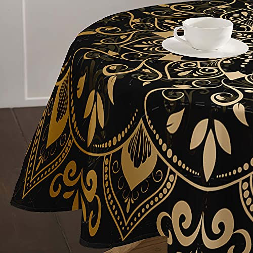 Morbuy Tischdecke Rund Abwaschbar, 3D Mandala Drucken Tischdecken Wasserdicht Lotuseffekt Abwischbar Tischtuch in Verschiedenen Größen für Küchentisch Garten Outdoor (120cm,Braunes Mandala)