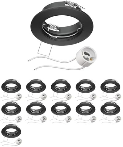 ledscom.de 12 pièces cadre d'encastrement pour plafond FERE cadre d'encastrement noir mat (LED/halogène/GU10/MR16/PAR16/50mm) incl. douille GU10