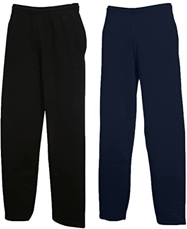 Fruit of the Loom Men's Sports Trousers, 1 x black open + 1 x deep navy open + 1 Hl purchase notepad, L