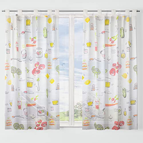 Dalina Textil -Cortina de Cocina Translúcido Estampado, Visillo Transparente para Cocina, Comedor, Marco de Puerta 1 Pieza Tejido Gasa Fina 140X180CM