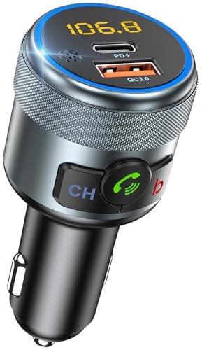 LENCENT Transmisor FM Bluetooth 5.1, Manos Libres Reproductor Música Coche, Deep Bass Sonido Hi-Fi, Adaptador Radio Bluetooth con PD 20W y Carga Rápida QC3.0 18W, Compatible con Llamadas Manos Libres