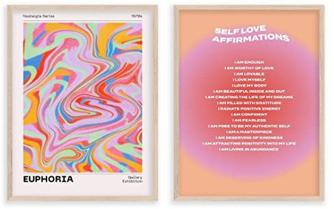 Jake Meets Kate Nostalgie Euphoria & Self Love Affirmations Poster, inspirierender Wandkunstdruck, Raumdekoration, ästhetische 90er-Jahre, Wohnheim, Teenager-Mädchen, Preppy, 2 Stück, 30.5x40.6 cm