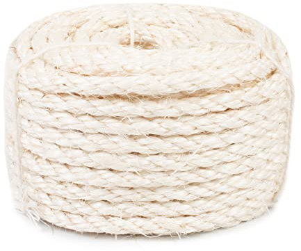 LEREATI Sisal Rope for Cat Scratcher 6mm Cat Tree Rope Replacement Natural Hemp Rope, Thick Cat Scratching Post Rope for Indoor/Outdoor, Repairing, Recovering, DIY Scratcher (White, 15m)