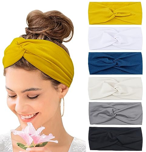 Haarbänder Damen Breite Elastische Weiche 6 Pcs Sommer Boho Stirnband Print Haarschmuck Yoga Sport Haarband Mehrfarbig Dünn Stirnbänder