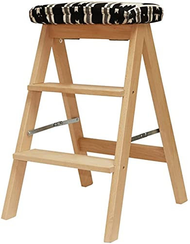 LUNEZY Taburetes para Adultos con cojín de Asiento Taburete de Escalera Plegable Silla de Escalera portátil multifunción Escalera de 3 peldaños, Madera, 7 Colores (Color : #7)